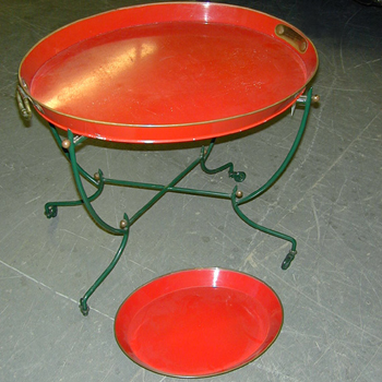 Lot image - Regency Style Red Painted Oval Galleried Tray on Stand