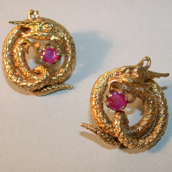 Lot image - Pair of 14 Kt. Gold and Ruby Earrings