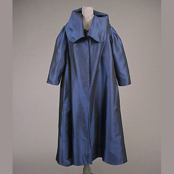 Lot image - Blue Silk Evening Coat American, 1950s
