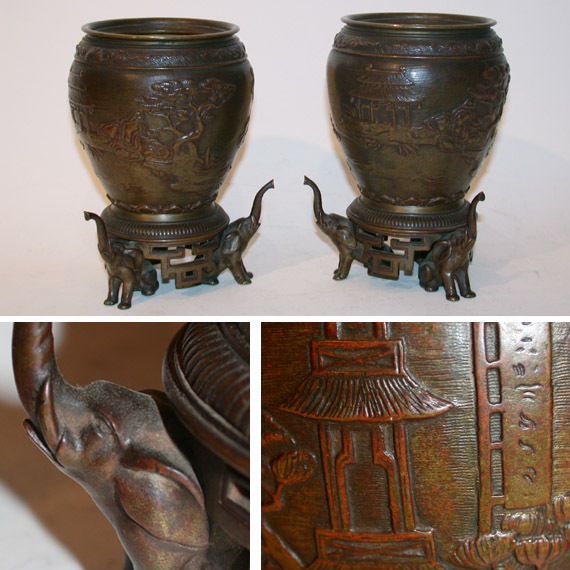 Lot image - Pair of Chinese Bronze Vases