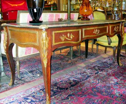 Lot image - Louis XV Style Gilt-Mounted Mahogany Bureau Plat