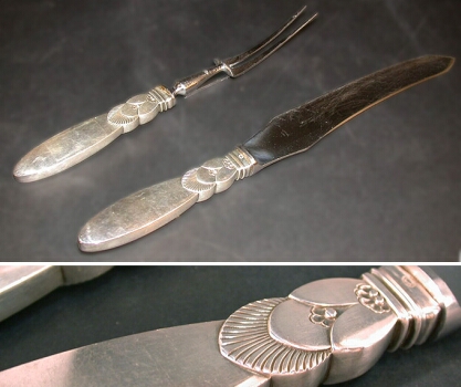 Lot image - Georg Jensen Sterling Silver Carving Knife and Fork In the Cactus pattern.