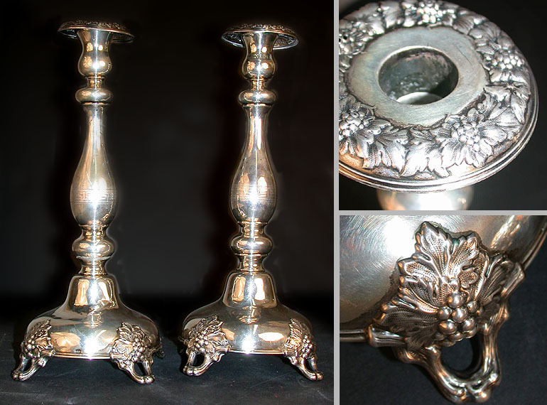 Lot image - Pair of Continental Silver Sabbath Candlesticks