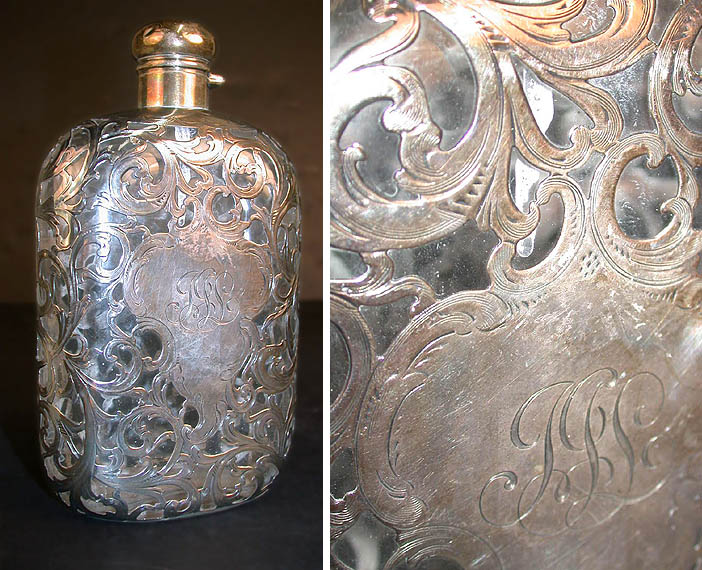 Lot image - Sterling Silver Mounted Glass Flask