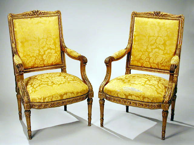 Lot image - Pair of Louis XV Style Gilt Carved Wood Armchairs