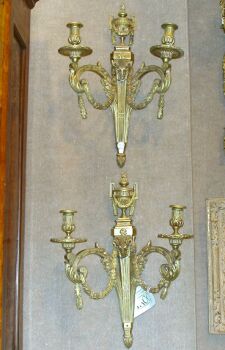 Lot image - Pair of Louis XVI Style Gilt-Bronze Two-Light Sconces