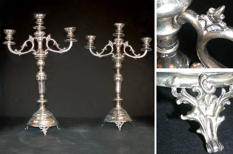 Lot image - Pair of Continental Silver Three-Light Candelabra