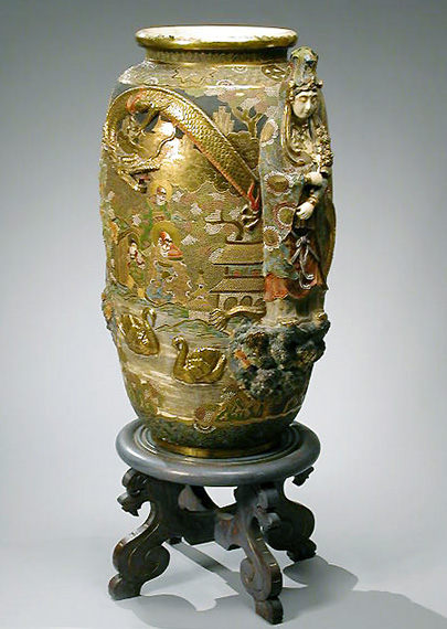 Lot image - Monumental Satsuma Pottery Vase