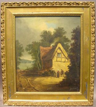 Lot image - Continental School 19th Century COTTAGE BY A LAKE