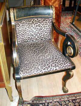 Lot image - Pair of Empire Style Gilt and Ebonized Armchairs