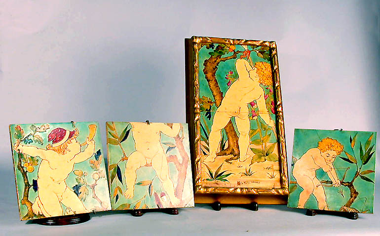 Lot image - Group of Five Mintons Art Pottery Studio Tiles