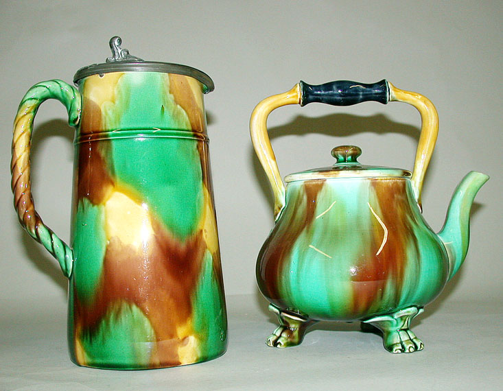 Lot image - Majolica Teapot and Jug