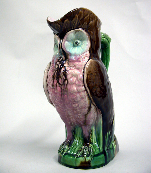 Lot image - Majolica Owl Pitcher