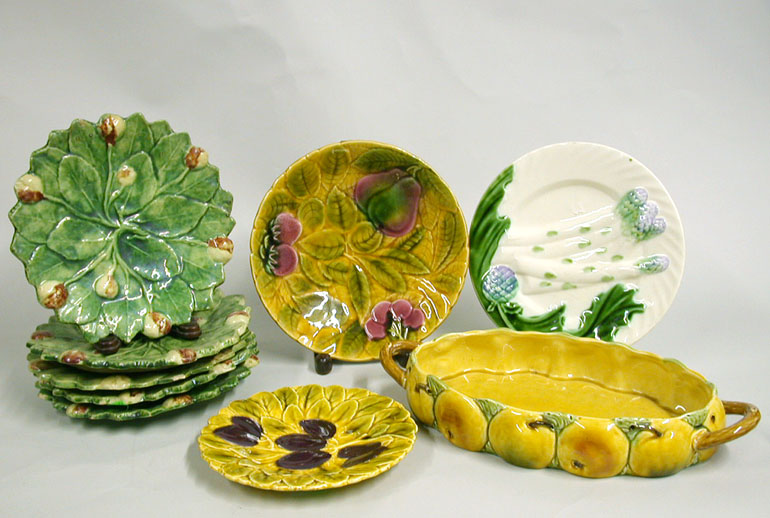 Lot image - Group of Nine French and Portuguese Majolica Bowls and Plates
