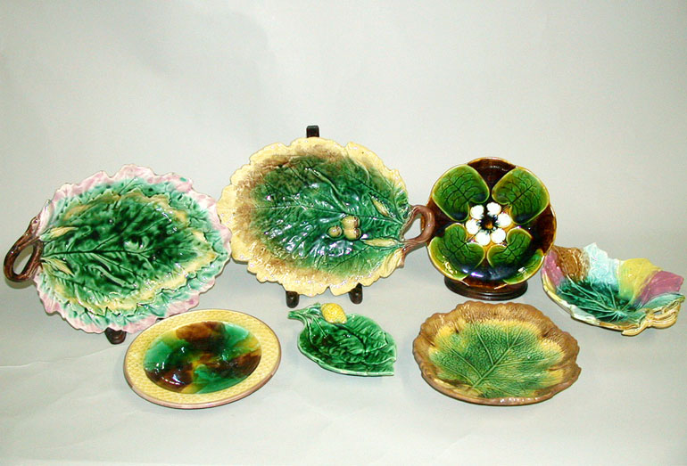 Lot image - Group of Seven Majolica Bowls and Dishes