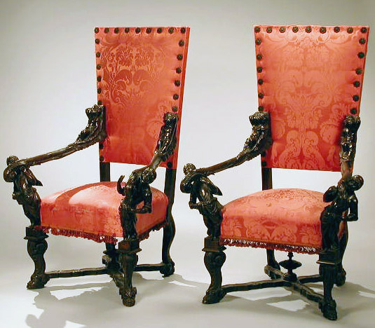 Lot image - Pair of Baroque Style Carved Oak Armchairs