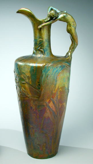 Lot image - Clement Massier Monumental Iridescent Glazed Ewer