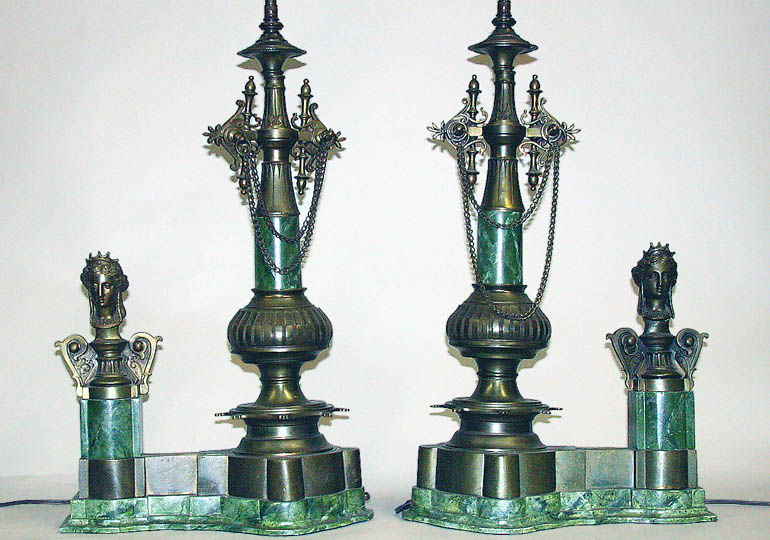 Lot image - Pair of Continental Gilt-Metal and Composition Lamps