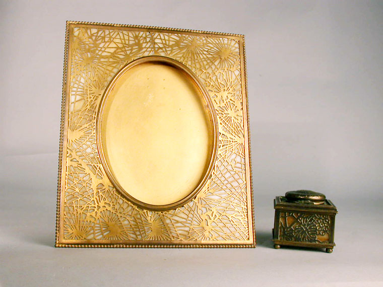 Lot image - Tiffany Studios Favrile Glass and Brass Picture Frame