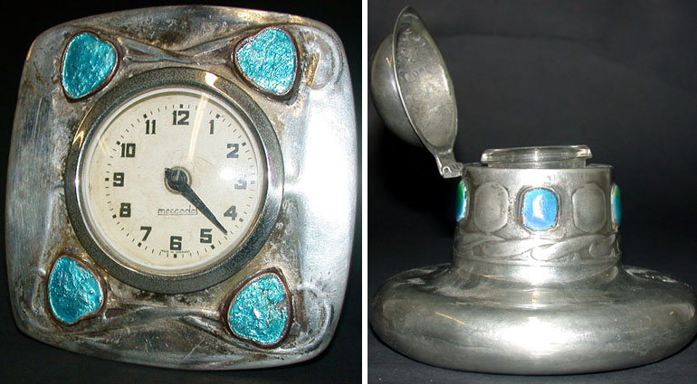 Lot image - Liberty & Co. Pewter and Enamel Clock