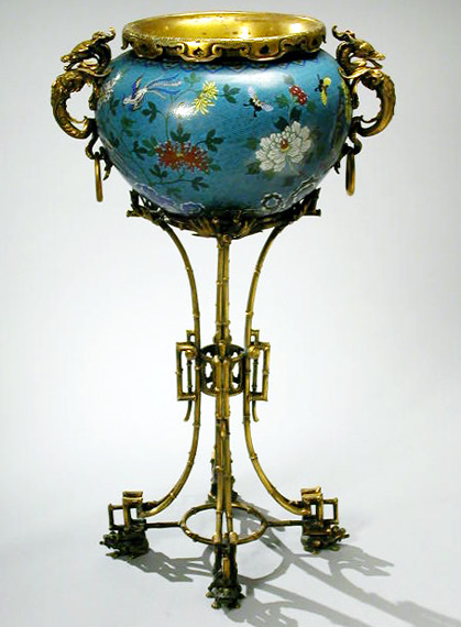 Lot image - French Gilt-Bronze Mounted Chinese Cloisonne Jardiniere on Stand