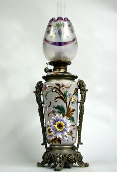 Lot image - Victorian Gilt-Metal Mounted Pottery Oil Lamp