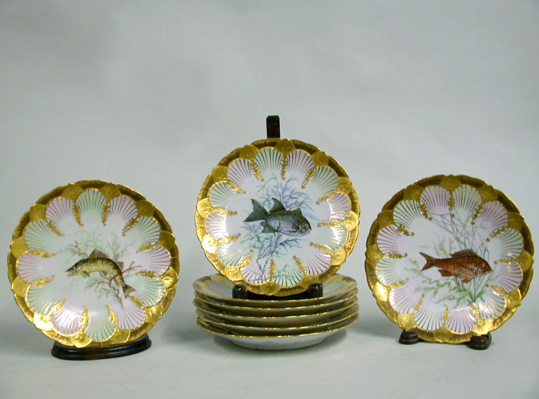 Lot image - Set of Eight Limoges Porcelain Fish Plates