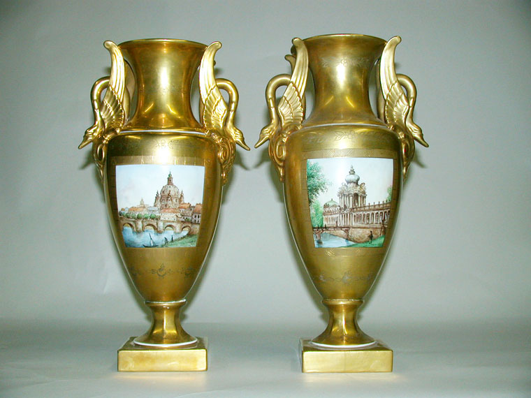 Lot image - Pair of Dresden Porcelain Vases