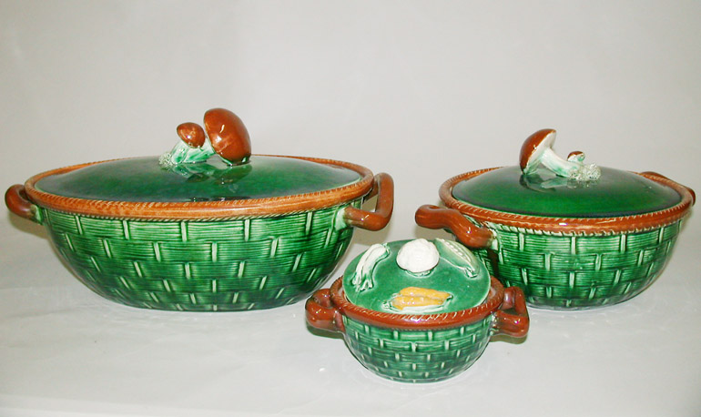 Lot image - Three Majolica Covered Bowls