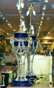 Lot image - Pair of Louis XVI Style Gilt-Bronze Mounted Porcelain Table Lamps