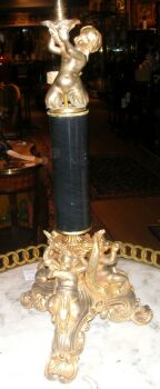 Lot image - Pair of Rococo Style Gilt-Bronze and Marble Lamps