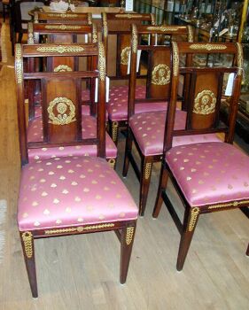 Lot image - Set of Six Empire Style Gilt-Bronze Mounted Mahogany Chairs