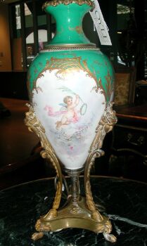 Lot image - Sevres Style Gilt-Bronze Mounted Porcelain Lamp