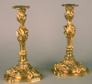 Lot image - Pair of Louis XV Style Gilt-Bronze Candlesticks