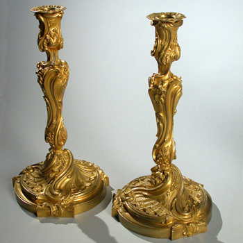 Lot image - Pair of Louis XV Style Gilt-Bronze Candlesticks