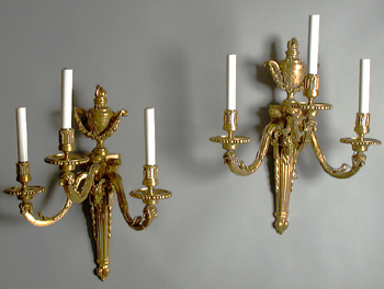 Lot image - Pair of Louis XVI Style Gilt-Bronze Three-Light Sconces