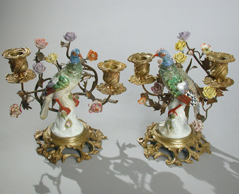 Lot image - Pair of Louis XV Gilt-Bronze Mounted Porcelain Two-Light Candelabra