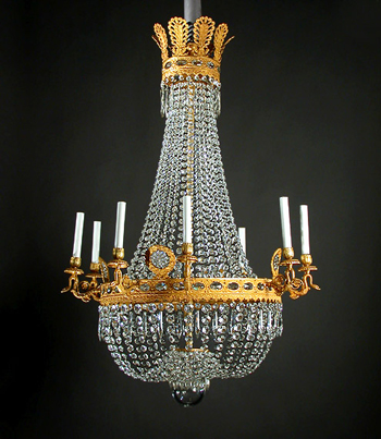 Lot image - Empire Gilt-Bronze and Cut Glass Eight-Light Chandelier