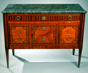 Lot image - Louis XVI Tulipwood, Olivewood and Kingwood Commode