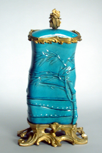 Lot image - Louis XV Style Gilt-Bronze Mounted Chinese Turquoise Glazed Covered Jar