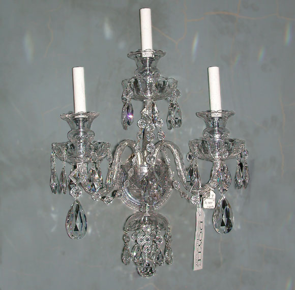 Lot image - Pair of George III Style Cut Glass Three-Light Sconces