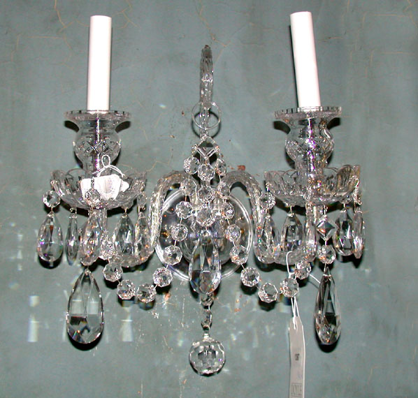 Lot image - Pair of George III Style Cut Glass Two-Light Scocnes