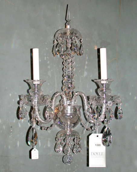 Lot image - Pair of George III Style Cut Glass Two-Light Sconces