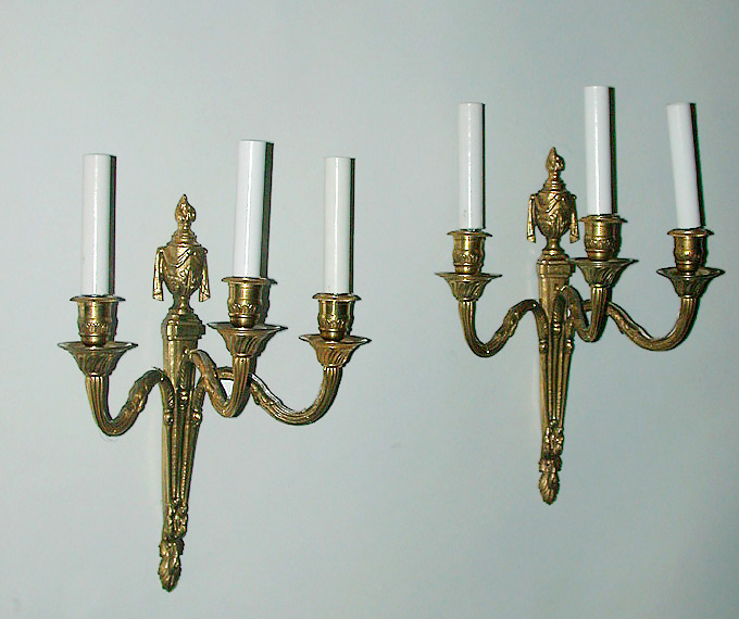 Lot image - Pair of Louis XVI Style Gilt-Bronze Three-Light Sconces