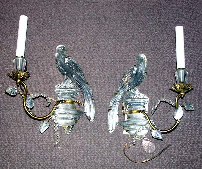 Lot image - Pair of Continental Rococo Style Gilt-Bronze and Glass Bird-Form Two-Light Sconces