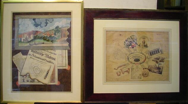 Lot image - (i) Vendramini 18th/19th Century TROMPE LOEIL OF DECORATIVE CARDS AND NOTES ON WOOD (ii) Carl Aron TROMPE LOEIL: TWO