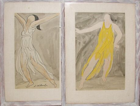 Lot image - Abraham Walkowitz American, 1878-1965 ISADORA DUNCAN DANCING: TWO watercolors