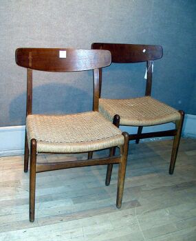 Lot image - Pair of Upholstered Teak Side Chairs