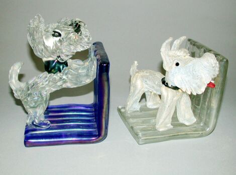 Lot image - Two Glass Dog-Form Bookends