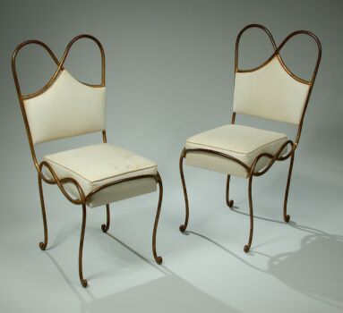 Lot image - Set of Six Gilt Wrought Iron Chairs